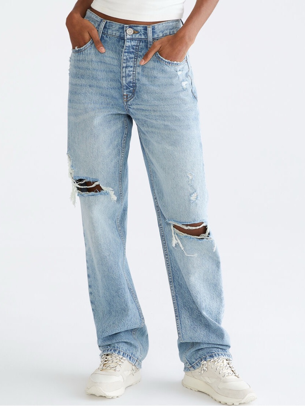 Aeropostale Light Blue High-Rise Baggy Distressed Boyfriend Jeans